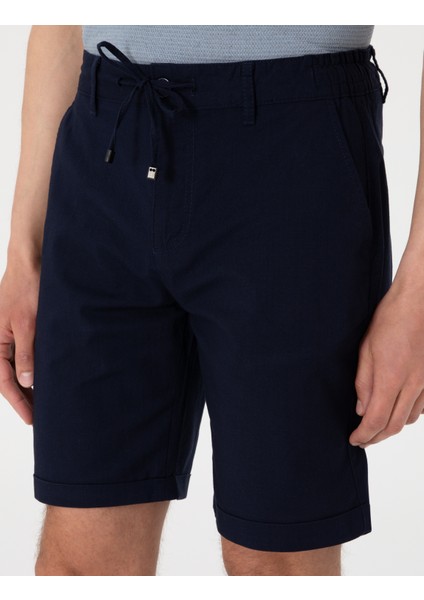 Erkek Lacivert Slim Fit Beli Lastikli Bağcıklı Dokuma Şort 50308148-VR033