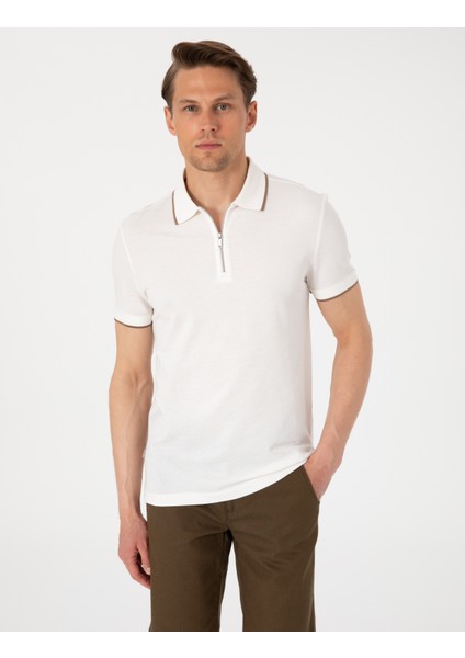 Erkek Ekru Slim Fit Polo Yaka Tişört 50307516-VR019