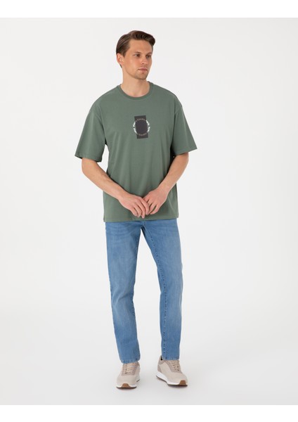 Erkek Haki Comfort Fit Bisiklet Yaka Tişört 50310155-VR027 fırsatları
