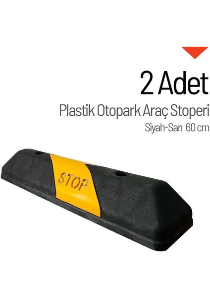 2'li Set Plastik Oto Park Araç Stoperi – 60 cm Siyah-Sarı Kompakt Model