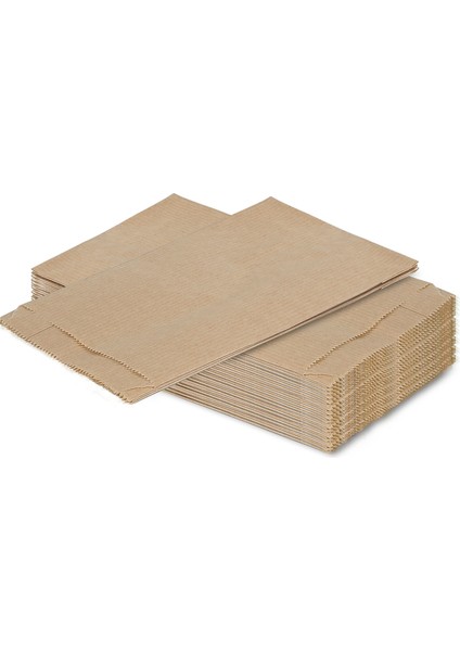 Körüklü Kraft Kese Kağıdı, Çizgili Şamua Kağıt Poşet, Hediye Ambalaj Poşeti, 50 Adet, 12X28 cm