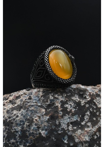 Sarı Akik Taşlı Yılan Figürlü 925 Ayar Gümüş Yüzüğü 901734 fiyatları