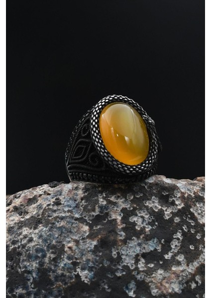 Sarı Akik Taşlı Yılan Figürlü 925 Ayar Gümüş Yüzüğü 901734 modelleri