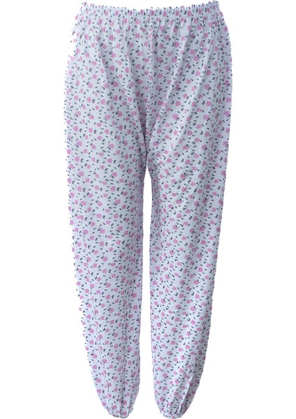 Kadın Yazlık Içlik Anne Pijama Altı Lastikli Paça %100 Pamuk Çiçekli Desenli Klasik Rahat