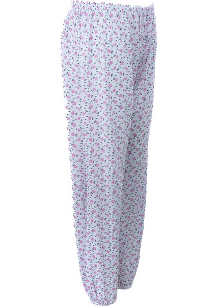 Kadın Yazlık Içlik Anne Pijama Altı Lastikli Paça %100 Pamuk Çiçekli Desenli Klasik Rahat