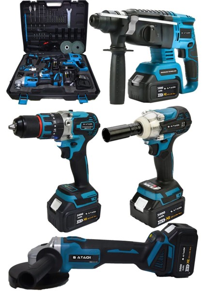 4 Lü Set 36V 5AH Şarjlı Taşlama-Şarjlı HILTI-13MM-DARBELI Şarjlı Matkap-Şarjlı Somun Sıkma