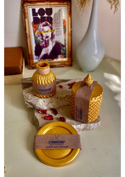 Dekoratif Altın Renk Taş Biblo Vazo ve Çok Amaçlı Tasarım Kapaklı Taş Kutu – Şık Hediye Paketi modelleri