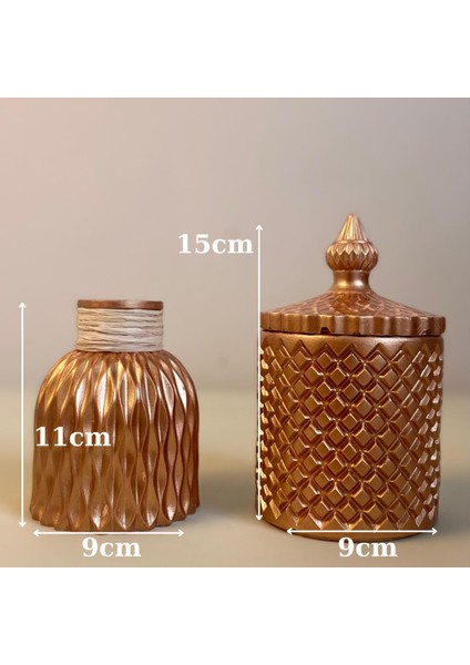 Dekoratif Altın Renk Taş Biblo Vazo ve Çok Amaçlı Tasarım Kapaklı Taş Kutu – Şık Hediye Paketi indirimleri