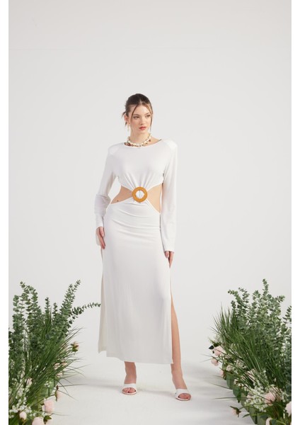 Esnek Kumaş Sırt Dekolteli Uzun Cameron Elbise Beyaz fırsatları