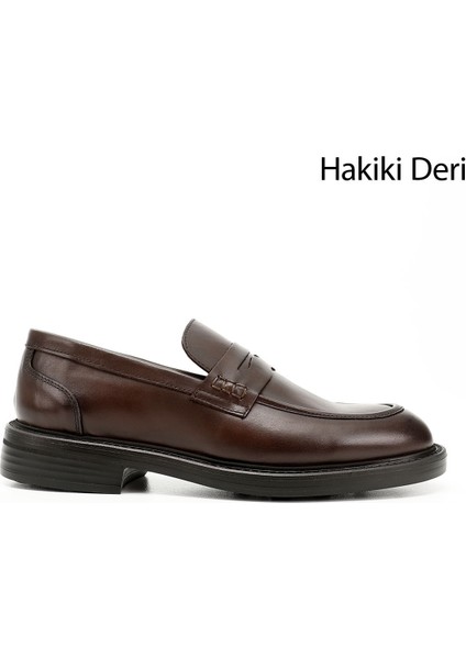 Erkek Kahverengi Hakiki Deri Loafer Ayakkabı