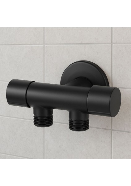 Siyah Taharet Musluğu Çift Çıkışlı Çiftli Aç Kapa