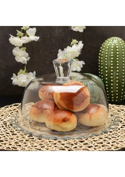 Patisserie Kek Fanusu Cam Kapaklı Sunum Tabağı 96874