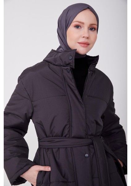 Beli Kuşaklı Şişme Kaban 22K7808 Antrasit