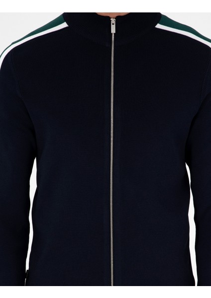 Erkek Lacivert Slim Fit Yün Karışımlı Fermuarlı Triko Hırka 50296447-VR033