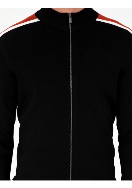 Erkek Siyah Slim Fit Yün Karışımlı Fermuarlı Triko Hırka 50296447-VR046
