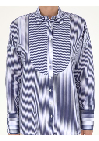 Kadın Lacivert Oversize Uzun Kollu Gömlek 50284550-VR033