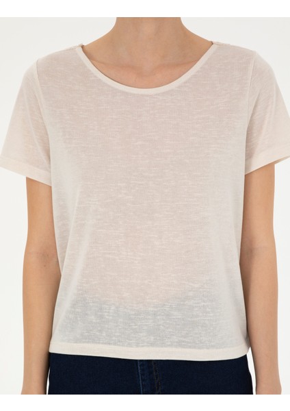 Kadın Krem Comfort Fit Tişört 50284736-VR071