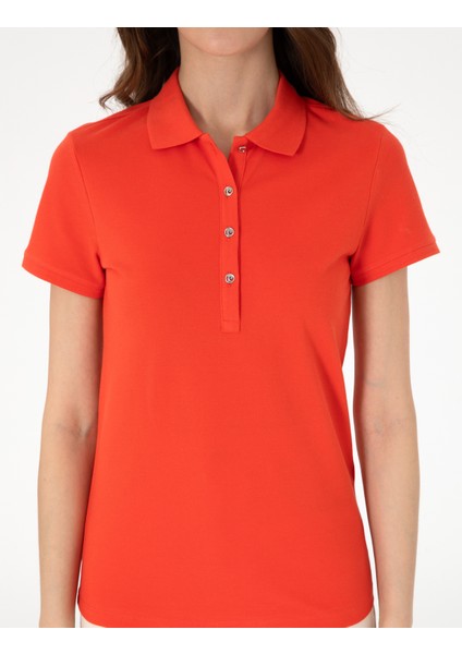 Kadın Kırmızı Regular Fit Pamuklu Polo Yaka Basic Tişört 50305776-VR030