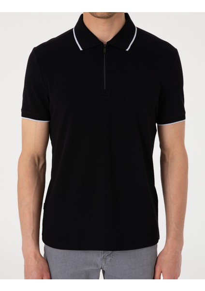 Erkek Siyah Slim Fit Polo Yaka Tişört 50307516-VR046