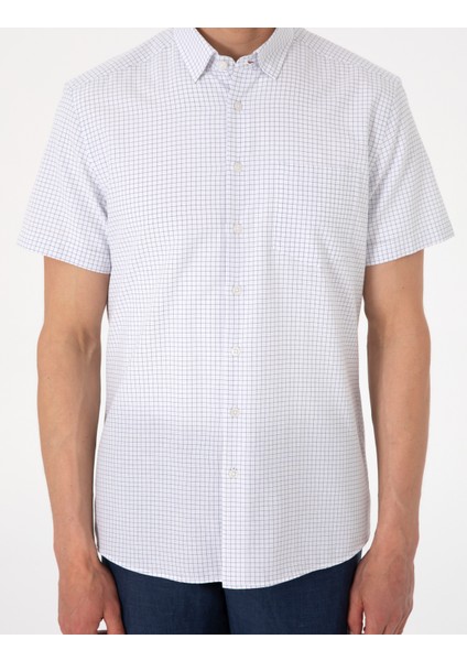 Erkek Lacivert Kareli Regular Fit Kısa Kollu Gömlek 50307262-VR033