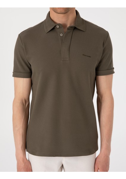 Erkek Haki Slim Fit %100 Pamuk Kıvrılmaz Amerikan Pike Polo Yaka Basic Tişört 50306154-VR027