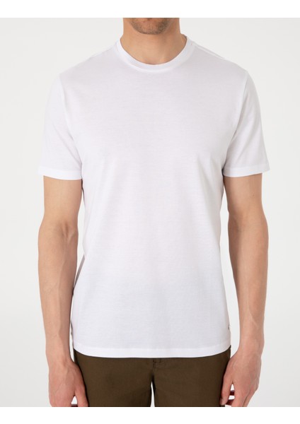 Erkek Beyaz Slim Fit Merserize Basic Tişört 50302560-VR013