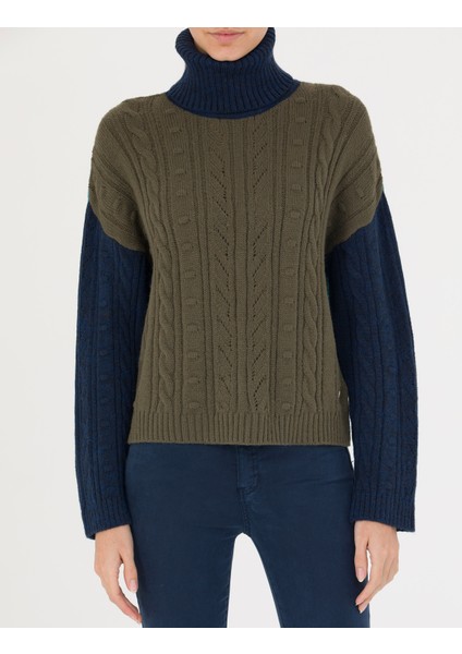 Kadın Lacivert Crop Top Balıkçı Yaka Kazak 50277148-VR033