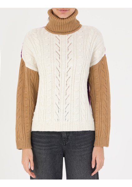 Kadın Camel Crop Top Balıkçı Yaka Kazak 50277148-VR015