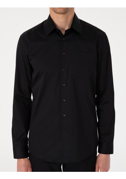 Erkek Siyah Regular Fit Uzun Kollu Basic Gömlek 50302972-VR046