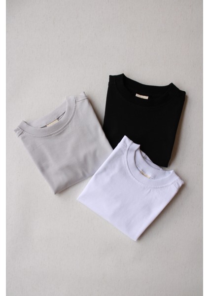 3'lü Basic Etiketli Uzun Kollu T-Shirt Set