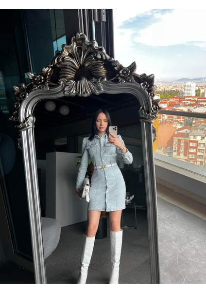 Agustina Çıtçıtlı Uzun Kol Denim Elbise