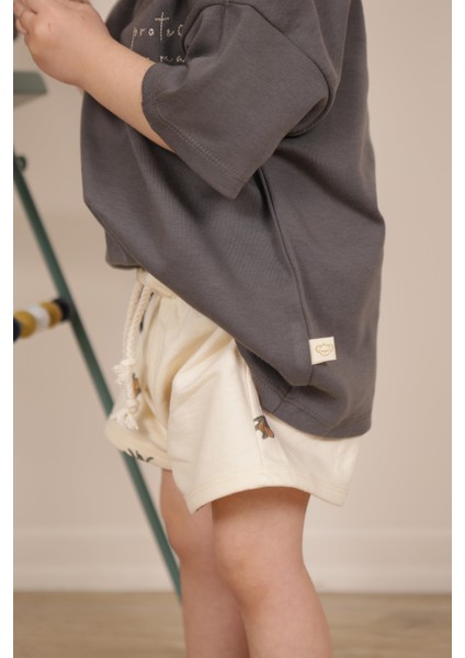 Antrasit Nakışlı Oversize T-Shirt