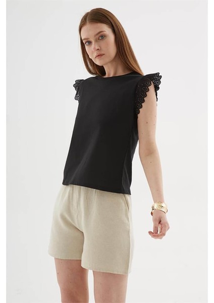 Fistolu Siyah Kadın T-Shirt 25Y0544K1 modelleri