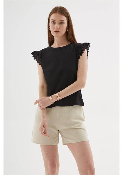 Fistolu Siyah Kadın T-Shirt 25Y0544K1 fırsatları