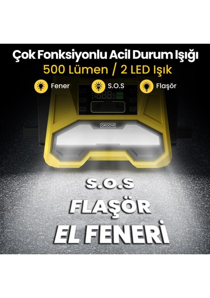 F05 42000MAH 8000A Akü Takviye Cihazı +Lastik Şişirme Kompresörlü Taşınabilir Jump Starter+Pd 30W Hızlı Şarj (Kompresör+Powerbank+Led Lamba+Lcd Ekran)