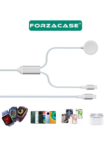 Type-C Giriş 60W 2in1 Type-C ve Apple Watch Çoklu Şarj Kablosu Örgü Kablo Tasarım - FC1036