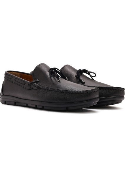 Erkek Siyah Püsküllü Deri Loafer 25SFD755218