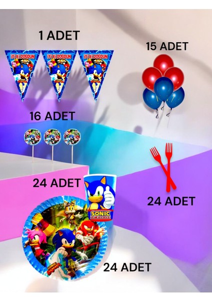 24 Kişilik Sonic Temalı M Paket - Doğum Günü Parti ve Eğlenceli Etkinlikler