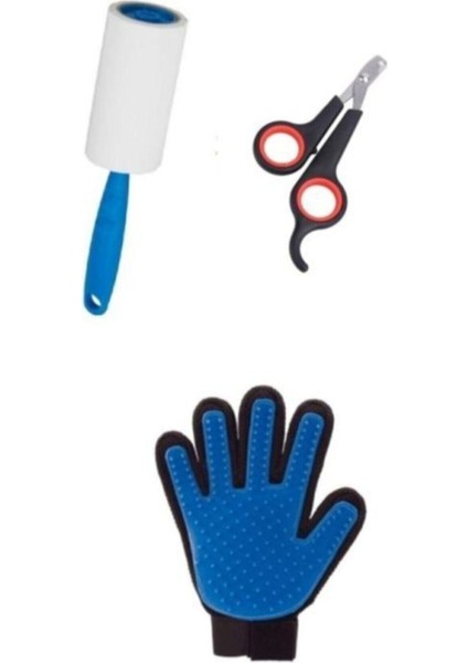 3 Lü Set Kedi Tarama Eldiveni Kedi Tırnak Kesme Makası Tüy Temizleme Rulosu