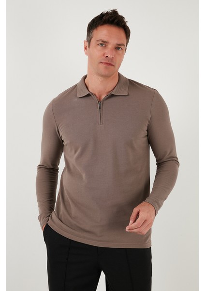 Pamuklu Slim Fit Yarım Fermuarlı Polo Yaka Sweat Erkek Sweat 5903010