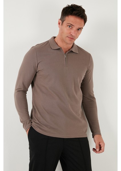 Pamuklu Slim Fit Yarım Fermuarlı Polo Yaka Sweat Erkek Sweat 5903010 modelleri