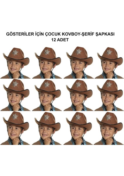 Kovboy Şerif Şapkası Kahve 12 Adet - Kostüm, Parti ve Gösteri Şapkası