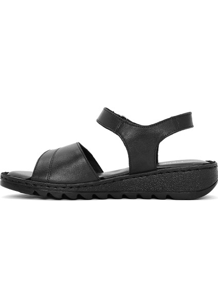 Kadın Siyah Bilekten Bağlamalı Comfort Deri Sandalet 25SFD410418 fiyatları
