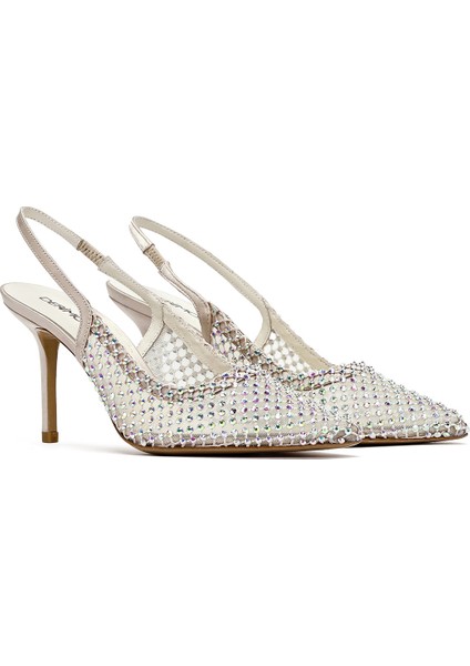 Kadın Bej Taşlı Arkası Açık Ince Topuklu Deri Ayakkabı 25SFD1210TS modelleri