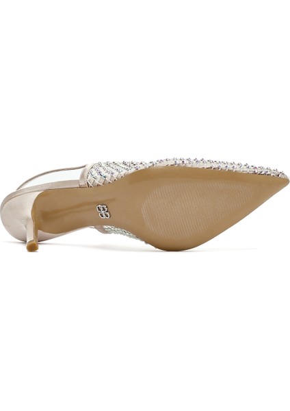 Kadın Bej Taşlı Arkası Açık Ince Topuklu Deri Ayakkabı 25SFD1210TS indirimleri