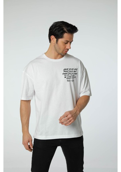 Baskılı Oversize Bisiklet Yaka T-Shirt
