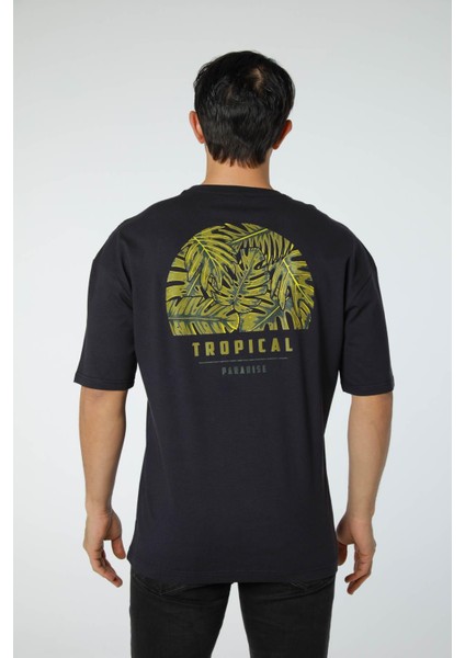 Baskılı Oversize Bisiklet Yaka T-Shirt