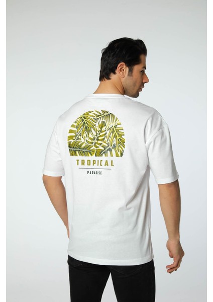 Baskılı Oversize Bisiklet Yaka T-Shirt