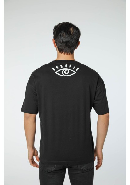 Baskılı Oversize Bisiklet Yaka T-Shirt