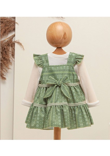 Kız Bebek Kadife Jile / Elbise ve Fitilli Çıtçıtlı Badi Ikili Takım